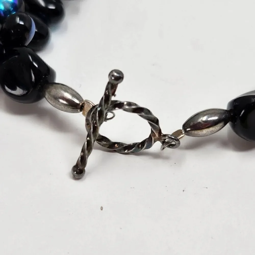 Teardrop Glass AB Beaded Necklace Sterling Silver‎ Toggle Closure